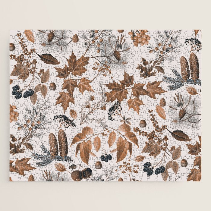 Autumn Mood Vintage Botanical Pattern Brown Jigsaw Puzzle Gallery Image 1