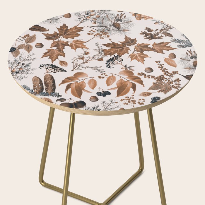 Autumn Mood Vintage Botanical Pattern Brown Side Table Gallery Image 2