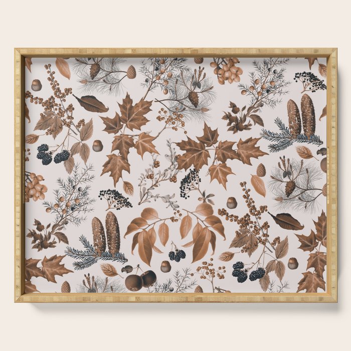 Autumn Mood Vintage Botanical Pattern Brown Serving Tray Gallery Image 1