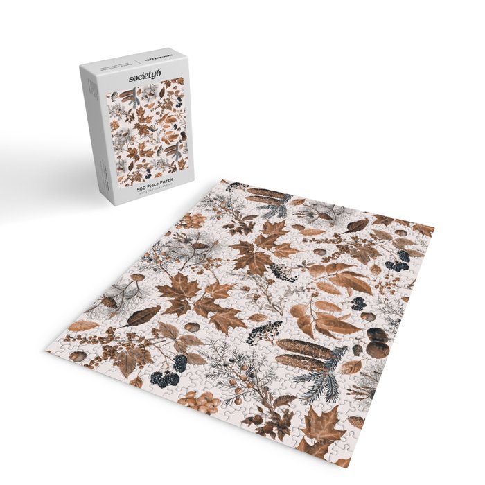 Autumn Mood Vintage Botanical Pattern Brown Jigsaw Puzzle Gallery Image 2