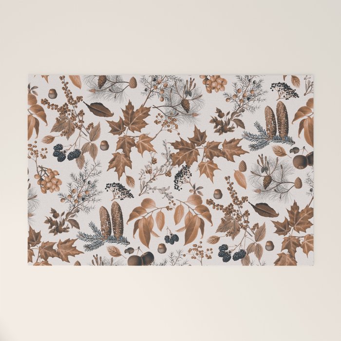 Autumn Mood Vintage Botanical Pattern Brown Welcome Mat Gallery Image 1