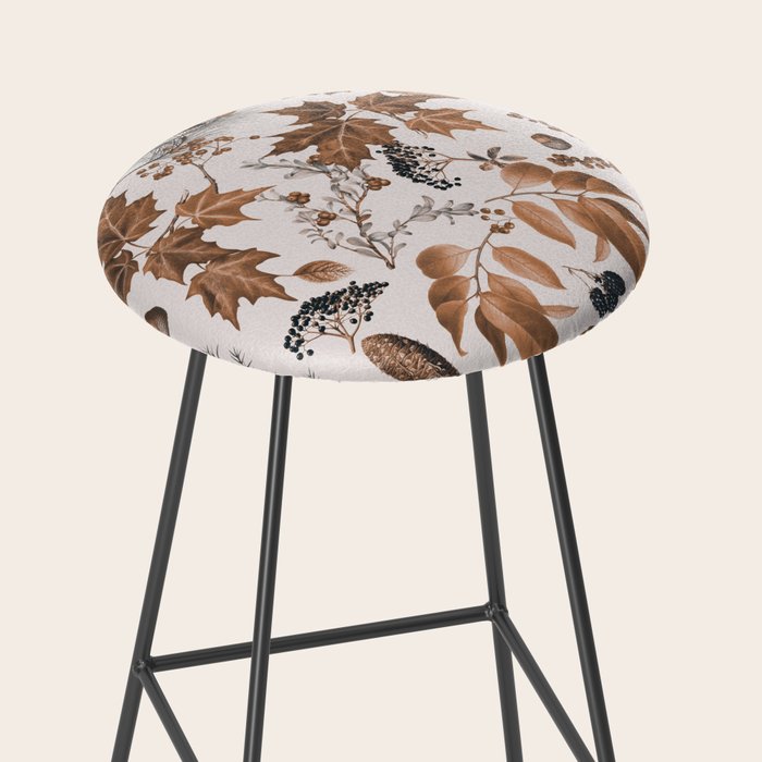 Autumn Mood Vintage Botanical Pattern Brown Stool Gallery Image 2