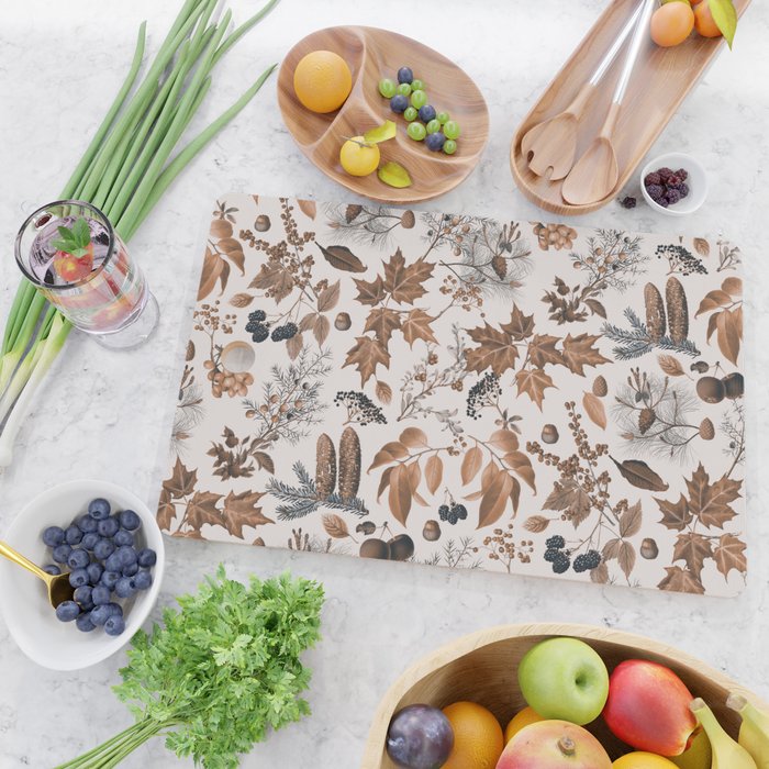 Autumn Mood Vintage Botanical Pattern Brown Cutting Board Gallery Image 2