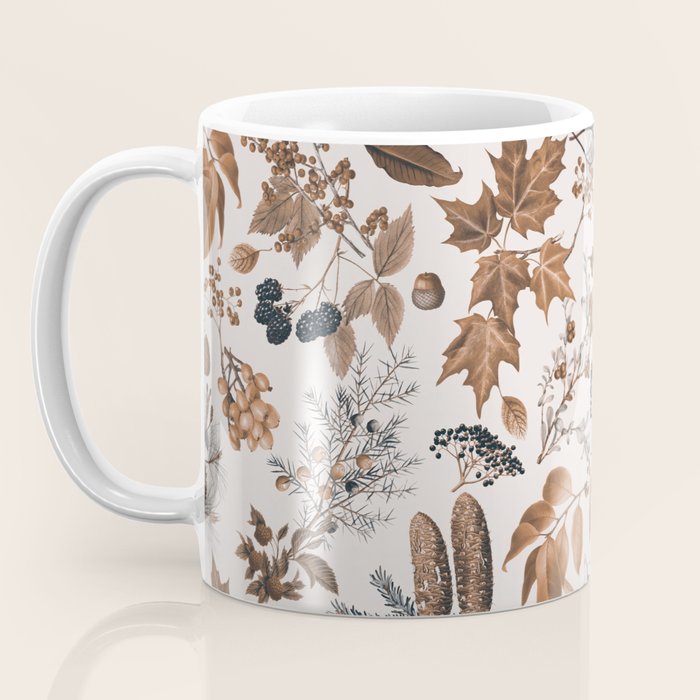 Autumn Mood Vintage Botanical Pattern Brown Coffee Mug Gallery Image 3