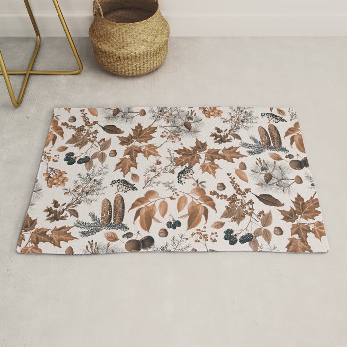 Autumn Mood Vintage Botanical Pattern Brown Rug Gallery Image 1