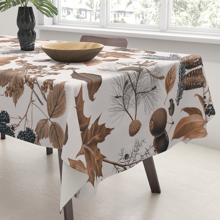 Autumn Mood Vintage Botanical Pattern Brown Tablecloth Gallery Image 3