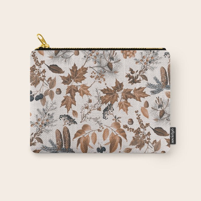 Autumn Mood Vintage Botanical Pattern Brown Carry All Pouch Gallery Image 1