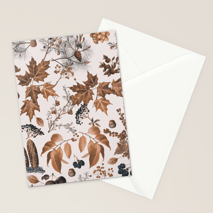 Autumn Mood Vintage Botanical Pattern Brown Stationery Card Gallery Image 2