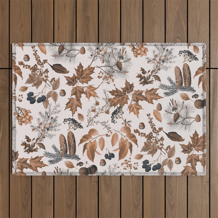 Autumn Mood Vintage Botanical Pattern Brown Outdoor Rug Gallery Image 1