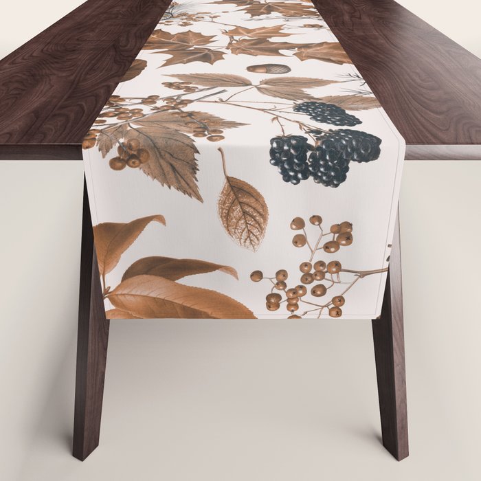 Autumn Mood Vintage Botanical Pattern Brown Table Runner Gallery Image 1