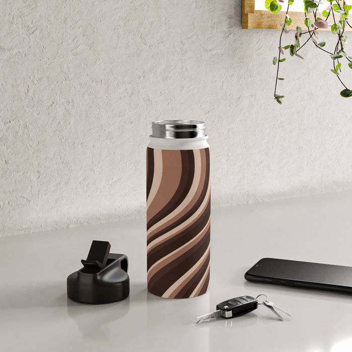 Wavy Stripes XLIX - Mocha Coffee Water Bottle Gallery Image 4