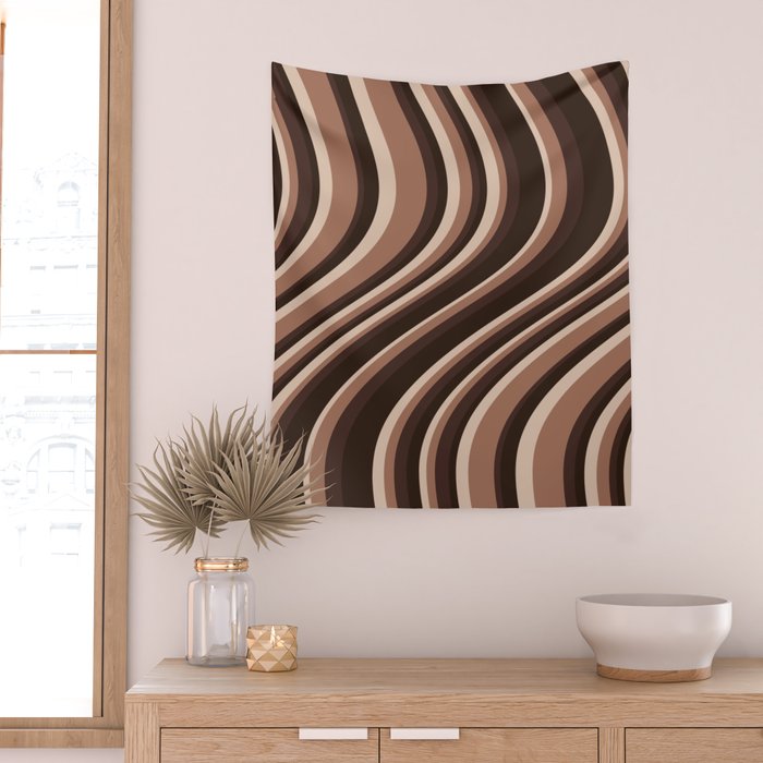 Wavy Stripes XLIX - Mocha Coffee Wall Tapestry Gallery Image 2