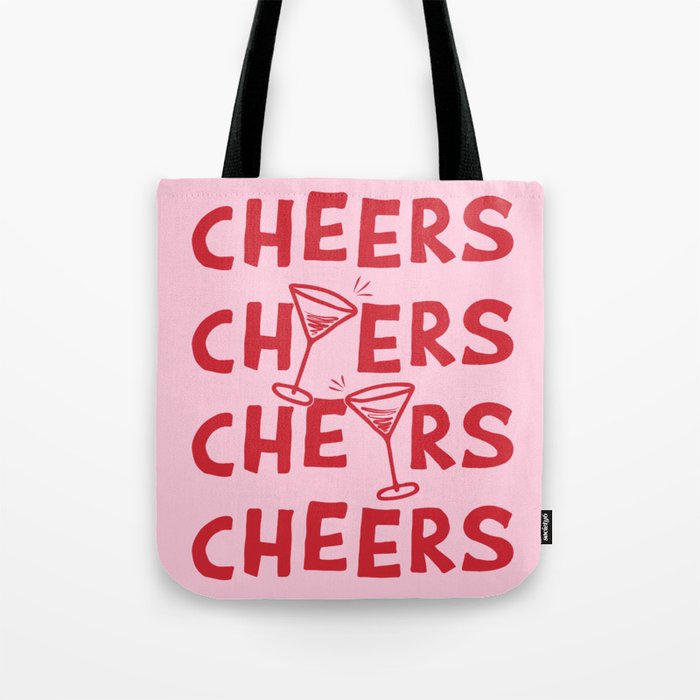 Cheers. Cocktails and Drinks in Pink and Red Tote Bag Gallery Image 1