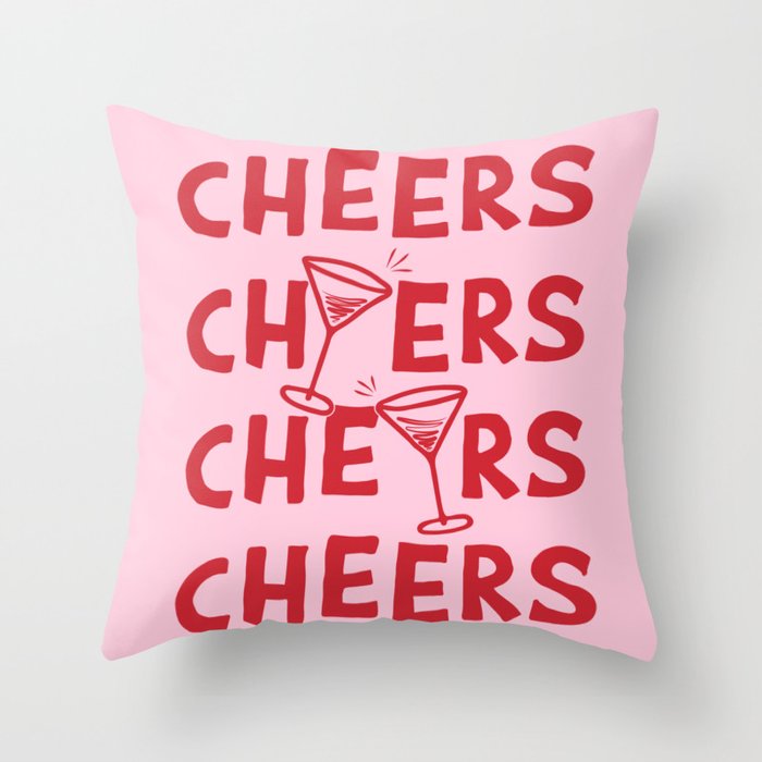 Cheers. Cocktails and Drinks in Pink and Red Throw Pillow Gallery Image 6