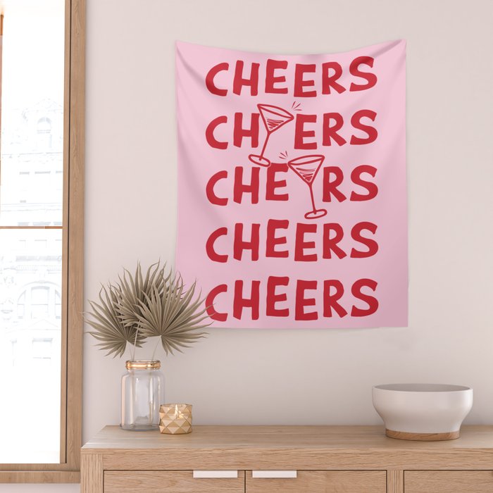 Cheers. Cocktails and Drinks in Pink and Red Wall Tapestry Gallery Image 2