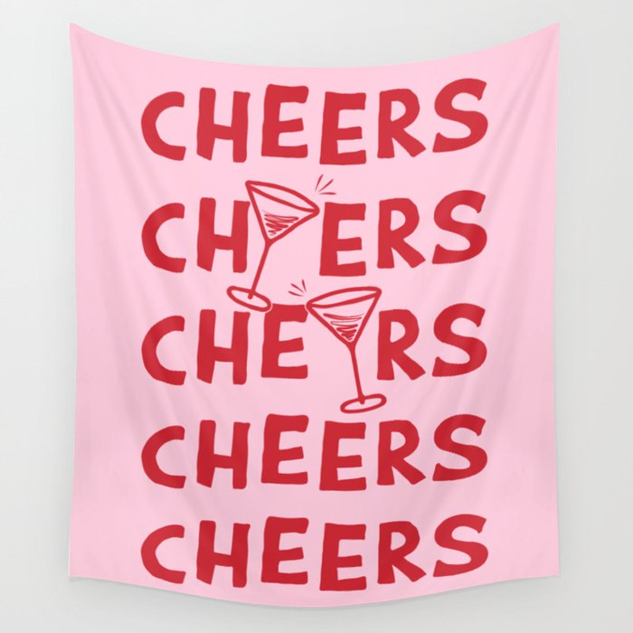 Cheers. Cocktails and Drinks in Pink and Red Wall Tapestry Gallery Image 1
