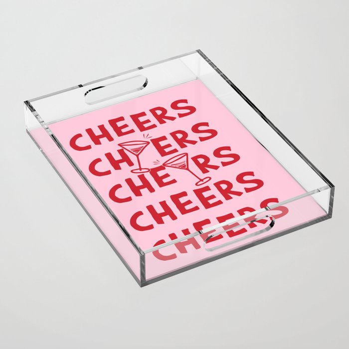 Cheers. Cocktails and Drinks in Pink and Red Acrylic Tray Gallery Image 1