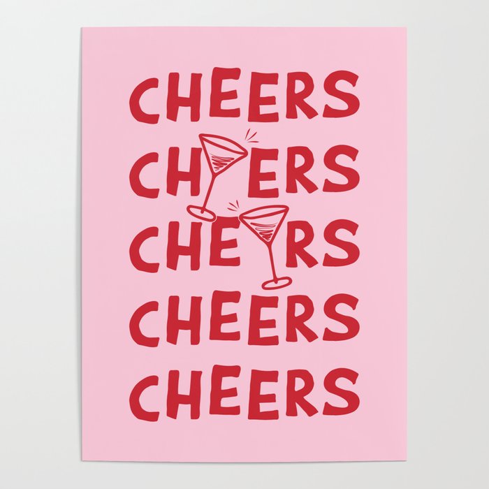 Cheers. Cocktails and Drinks in Pink and Red Poster Gallery Image 4