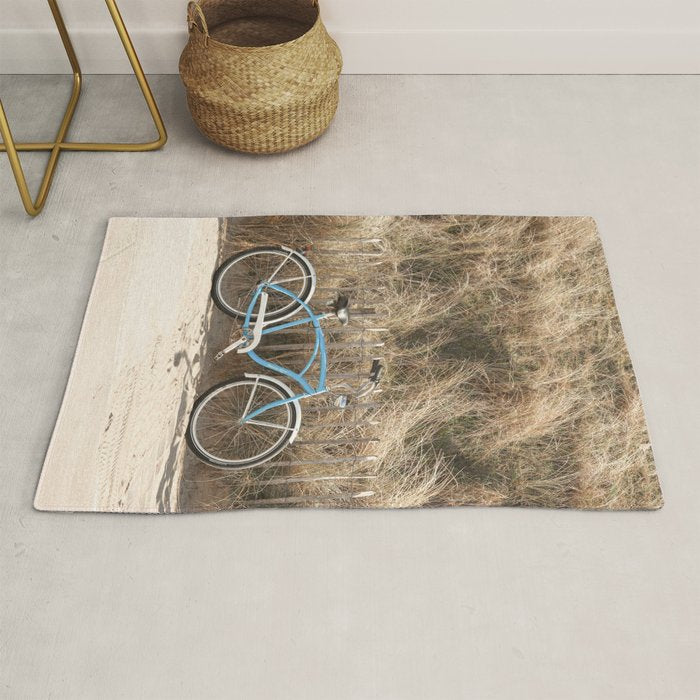 Blue Beach Bike In Holland Photo | Dutch Grass Dunes Summer Holiday Art Print | Europe Travel Photography Rug Gallery Image 1