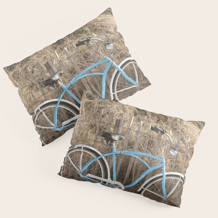Blue Beach Bike In Holland Photo | Dutch Grass Dunes Summer Holiday Art Print | Europe Travel Photography Pillow Sham Gallery Image 3