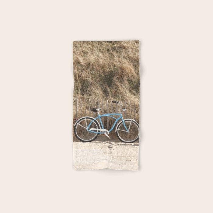 Blue Beach Bike In Holland Photo | Dutch Grass Dunes Summer Holiday Art Print | Europe Travel Photography Bath Towel Gallery Image 1