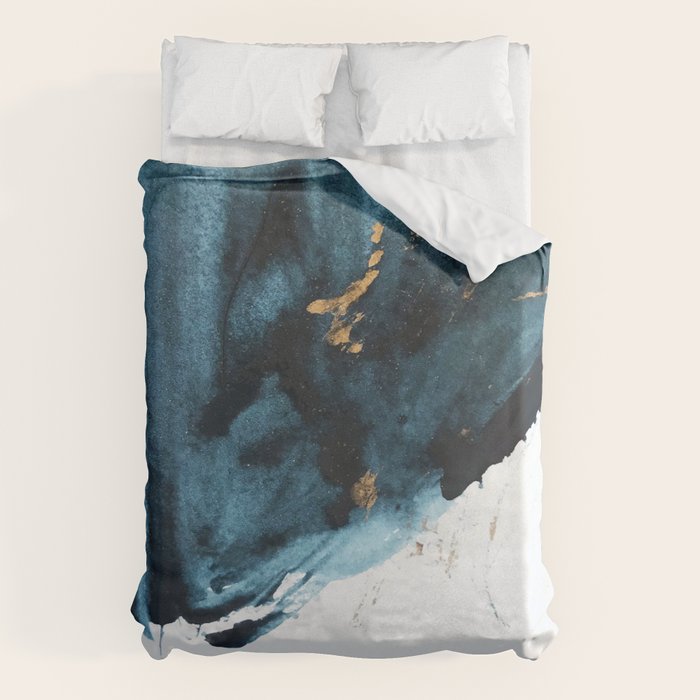A Minimal Sapphire and Gold Abstract piece in blue white and gold by Alyssa Hamilton Art  Duvet Cover Gallery Image 6