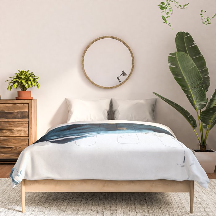 A Minimal Sapphire and Gold Abstract piece in blue white and gold by Alyssa Hamilton Art  Comforter Gallery Image 3