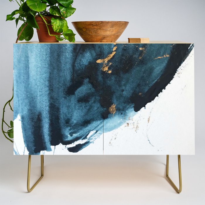 A Minimal Sapphire and Gold Abstract piece in blue white and gold by Alyssa Hamilton Art  Credenza Gallery Image 1