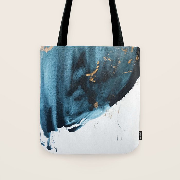 A Minimal Sapphire and Gold Abstract piece in blue white and gold by Alyssa Hamilton Art  Tote Bag Gallery Image 1