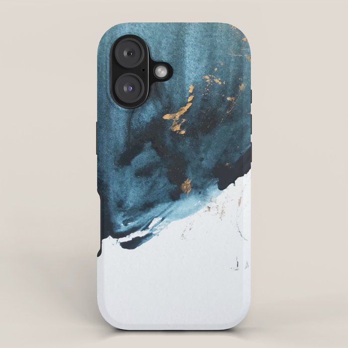 A Minimal Sapphire and Gold Abstract piece in blue white and gold by Alyssa Hamilton Art  iPhone Case Gallery Image 1