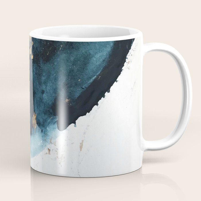 A Minimal Sapphire and Gold Abstract piece in blue white and gold by Alyssa Hamilton Art  Coffee Mug Gallery Image 1