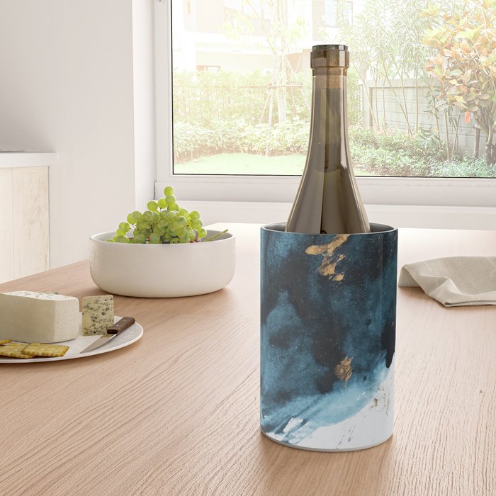 A Minimal Sapphire and Gold Abstract piece in blue white and gold by Alyssa Hamilton Art  Wine Chiller Gallery Image 4