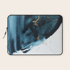 A Minimal Sapphire and Gold Abstract piece in blue white and gold by Alyssa Hamilton Art  Laptop Sleeve Gallery Image 1