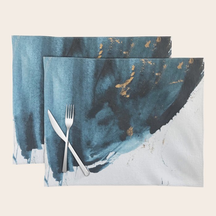 A Minimal Sapphire and Gold Abstract piece in blue white and gold by Alyssa Hamilton Art  Placemat Gallery Image 1