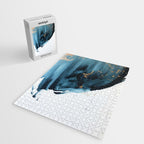 A Minimal Sapphire and Gold Abstract piece in blue white and gold by Alyssa Hamilton Art  Jigsaw Puzzle Gallery Image 2
