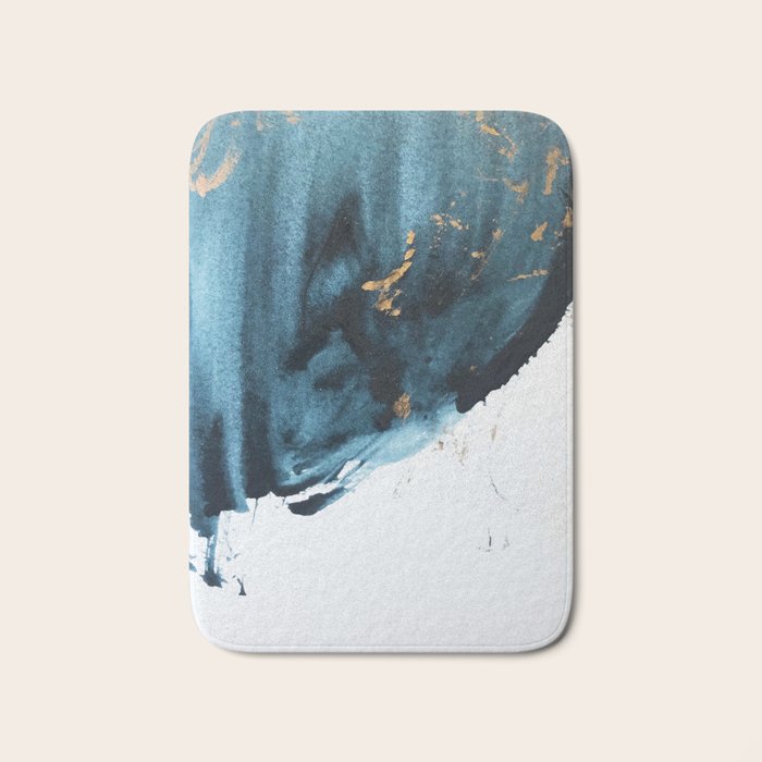 A Minimal Sapphire and Gold Abstract piece in blue white and gold by Alyssa Hamilton Art  Bath Mat Gallery Image 1