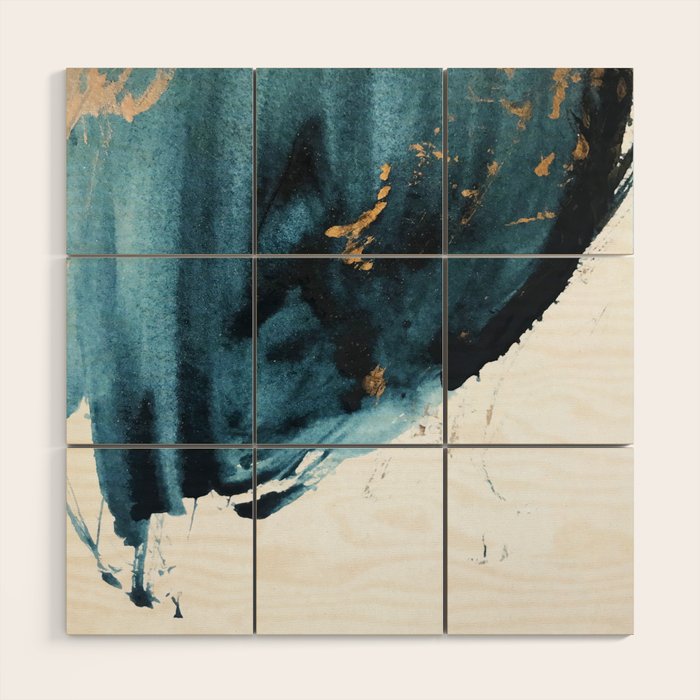 A Minimal Sapphire and Gold Abstract piece in blue white and gold by Alyssa Hamilton Art  Wood Wall Art Gallery Image 1