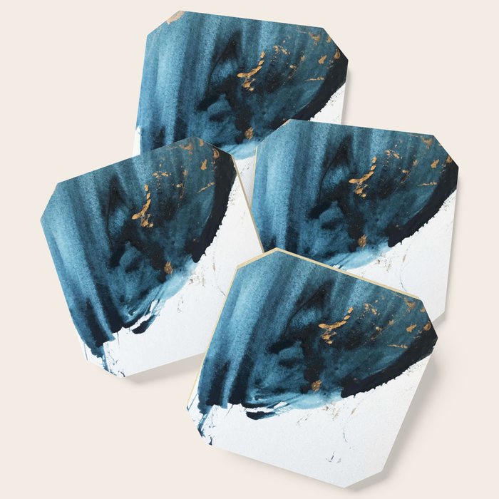 A Minimal Sapphire and Gold Abstract piece in blue white and gold by Alyssa Hamilton Art  Coaster Gallery Image 1