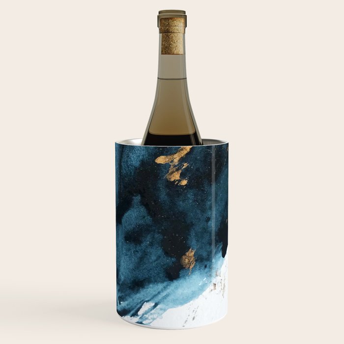 A Minimal Sapphire and Gold Abstract piece in blue white and gold by Alyssa Hamilton Art  Wine Chiller Gallery Image 1