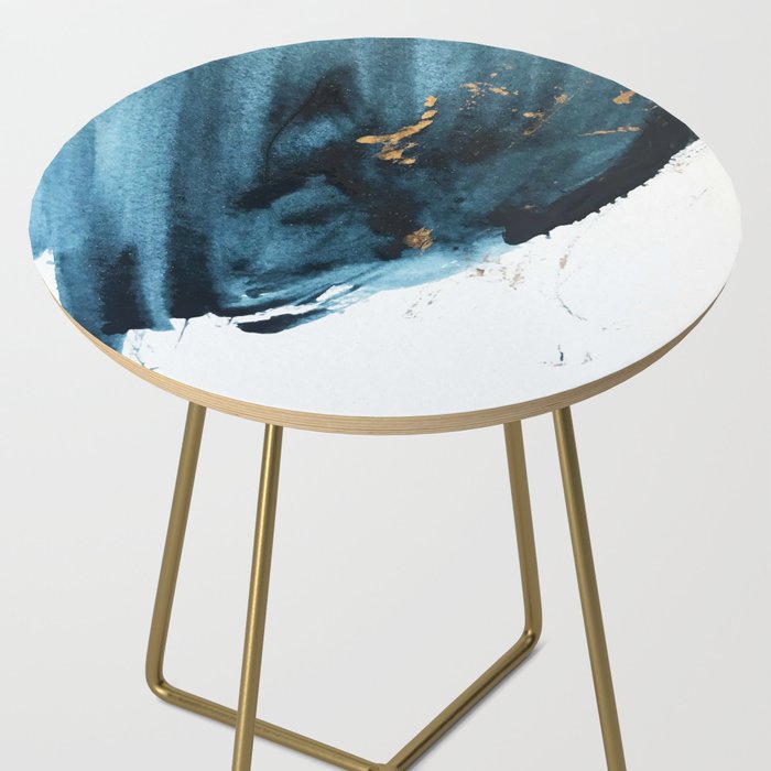 A Minimal Sapphire and Gold Abstract piece in blue white and gold by Alyssa Hamilton Art  Side Table Gallery Image 2