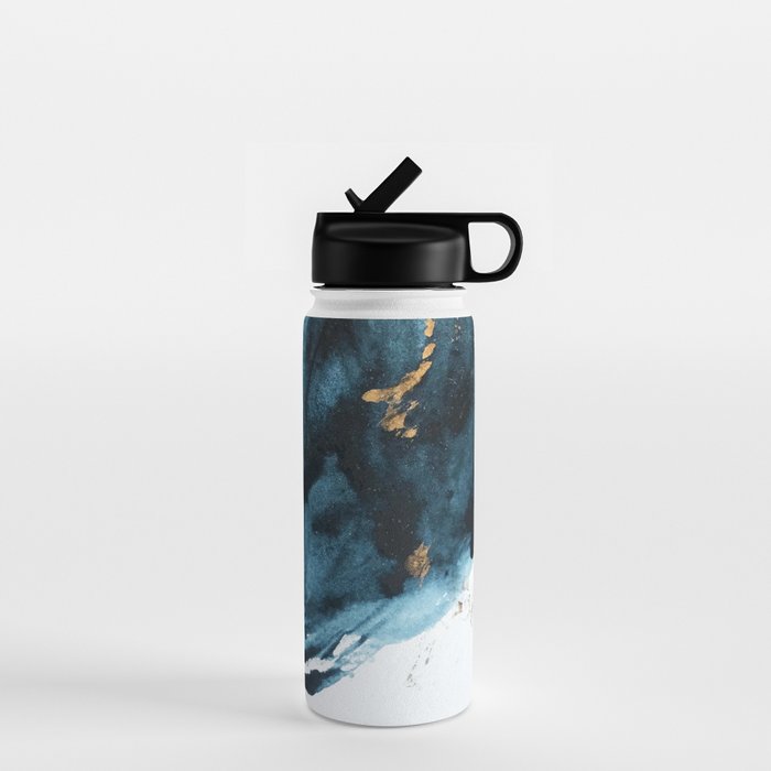 A Minimal Sapphire and Gold Abstract piece in blue white and gold by Alyssa Hamilton Art  Water Bottle Gallery Image 1