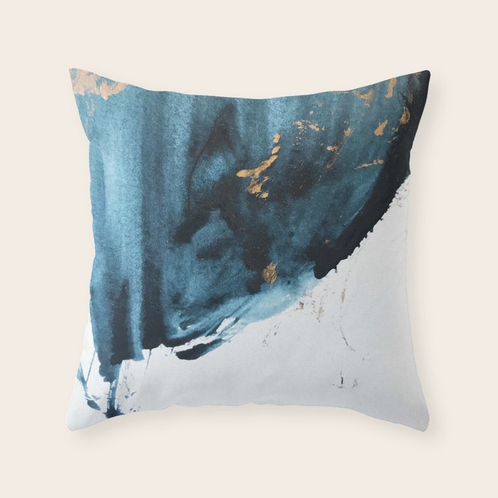 A Minimal Sapphire and Gold Abstract piece in blue white and gold by Alyssa Hamilton Art  Throw Pillow Gallery Image 6