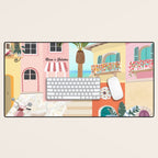 Retro Meditarranean coloful houses seascape Desk Mat Gallery Image 1