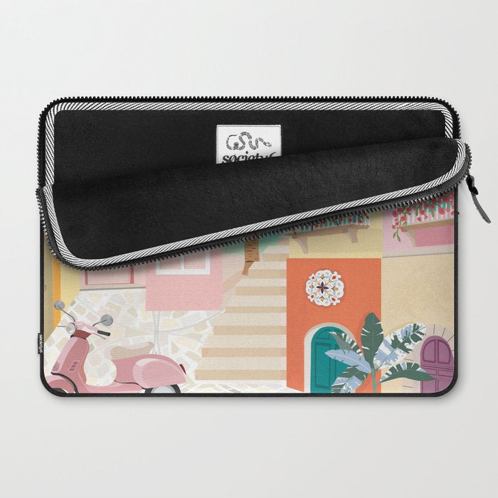 Retro Meditarranean coloful houses seascape Laptop Sleeve Gallery Image 2