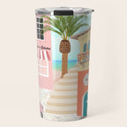 Retro Meditarranean coloful houses seascape Travel Mug Gallery Image 1