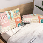 Retro Meditarranean coloful houses seascape Pillow Sham Gallery Image 2