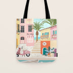 Retro Meditarranean coloful houses seascape Tote Bag Gallery Image 1