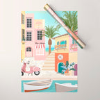 Retro Meditarranean coloful houses seascape Wrapping Paper Gallery Image 1