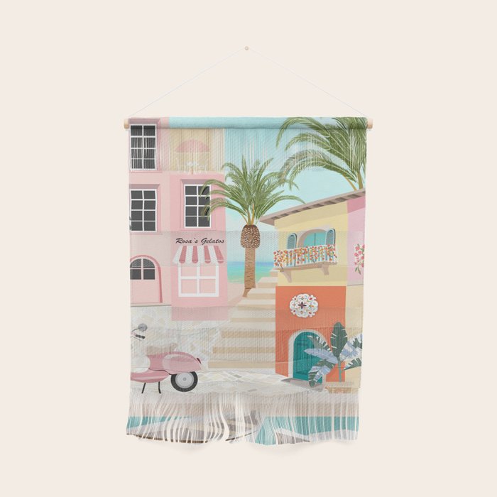 Retro Meditarranean coloful houses seascape Wall Hanging Gallery Image 1
