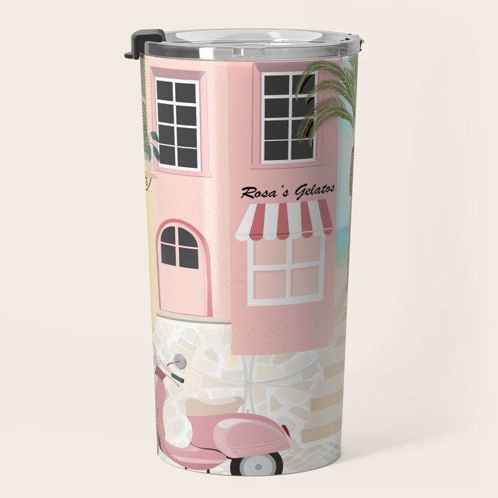 Retro Meditarranean coloful houses seascape Travel Mug Gallery Image 3